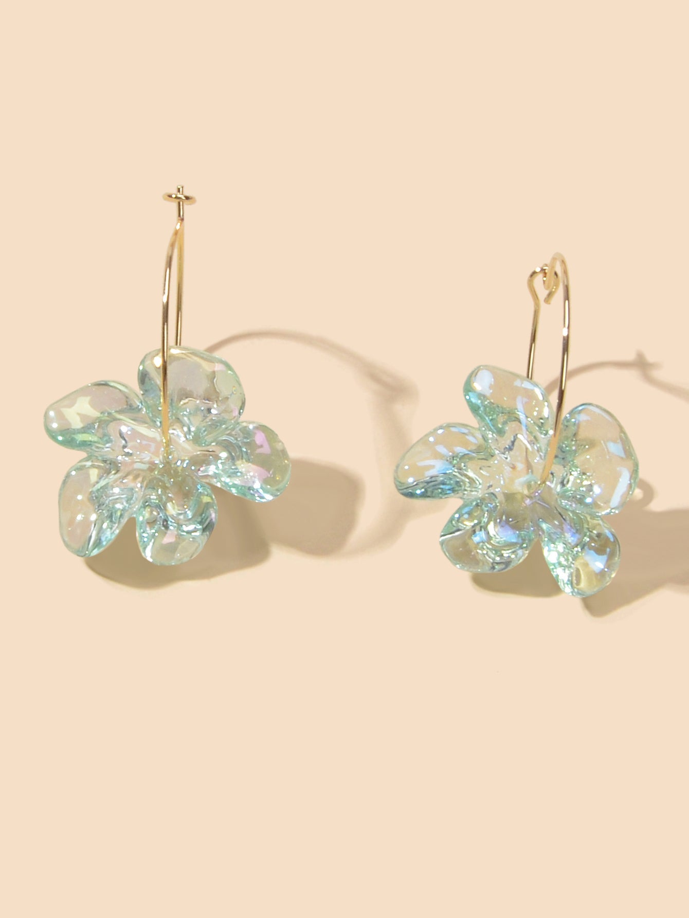 Charming Korean Transparent Plastic Textured Flower Drop Hoop Earrings for Party-0