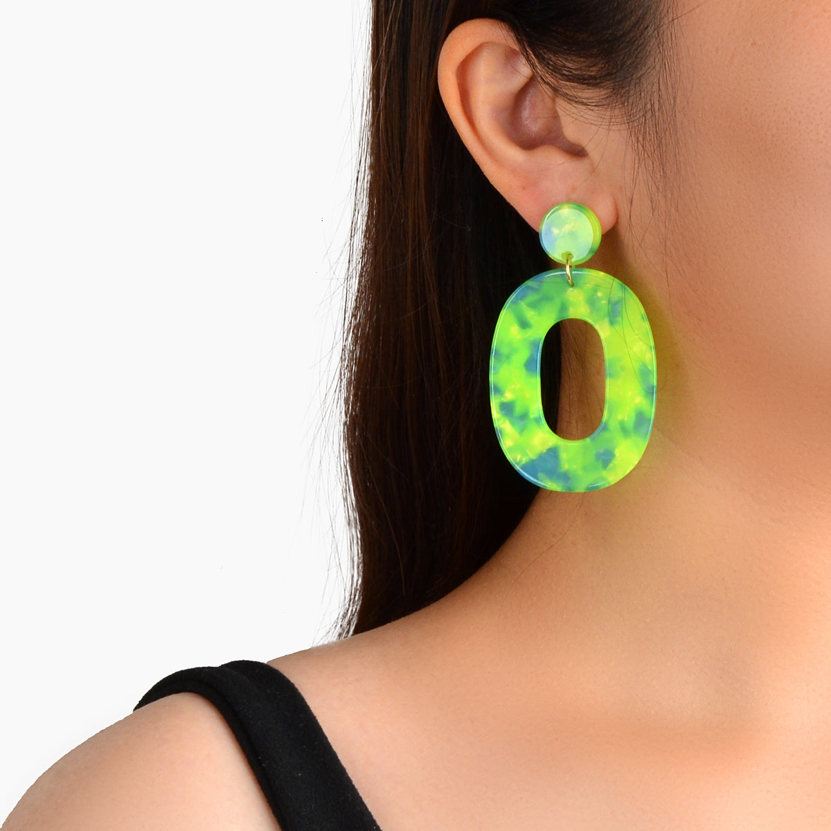 Multicolor Acrylic Dangle Drop Geometric Oval Statement Earrings 80's Party Gift-0
