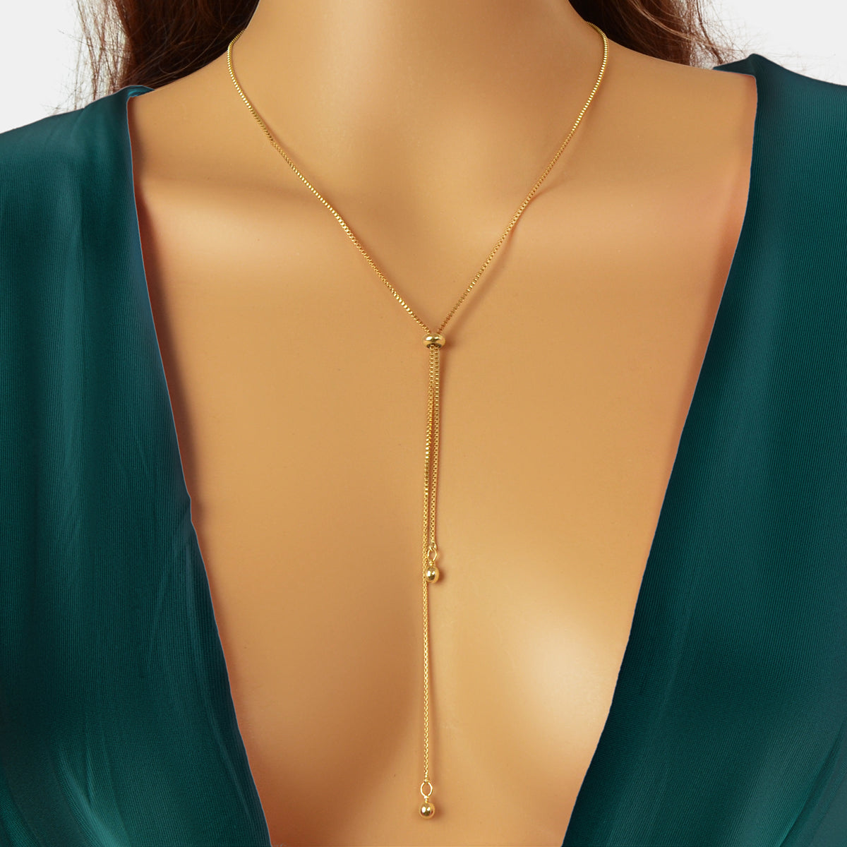 Gold Adjustable Trendy Y Drop Sliding Chain Necklace Women Minimalist Jewellery-0