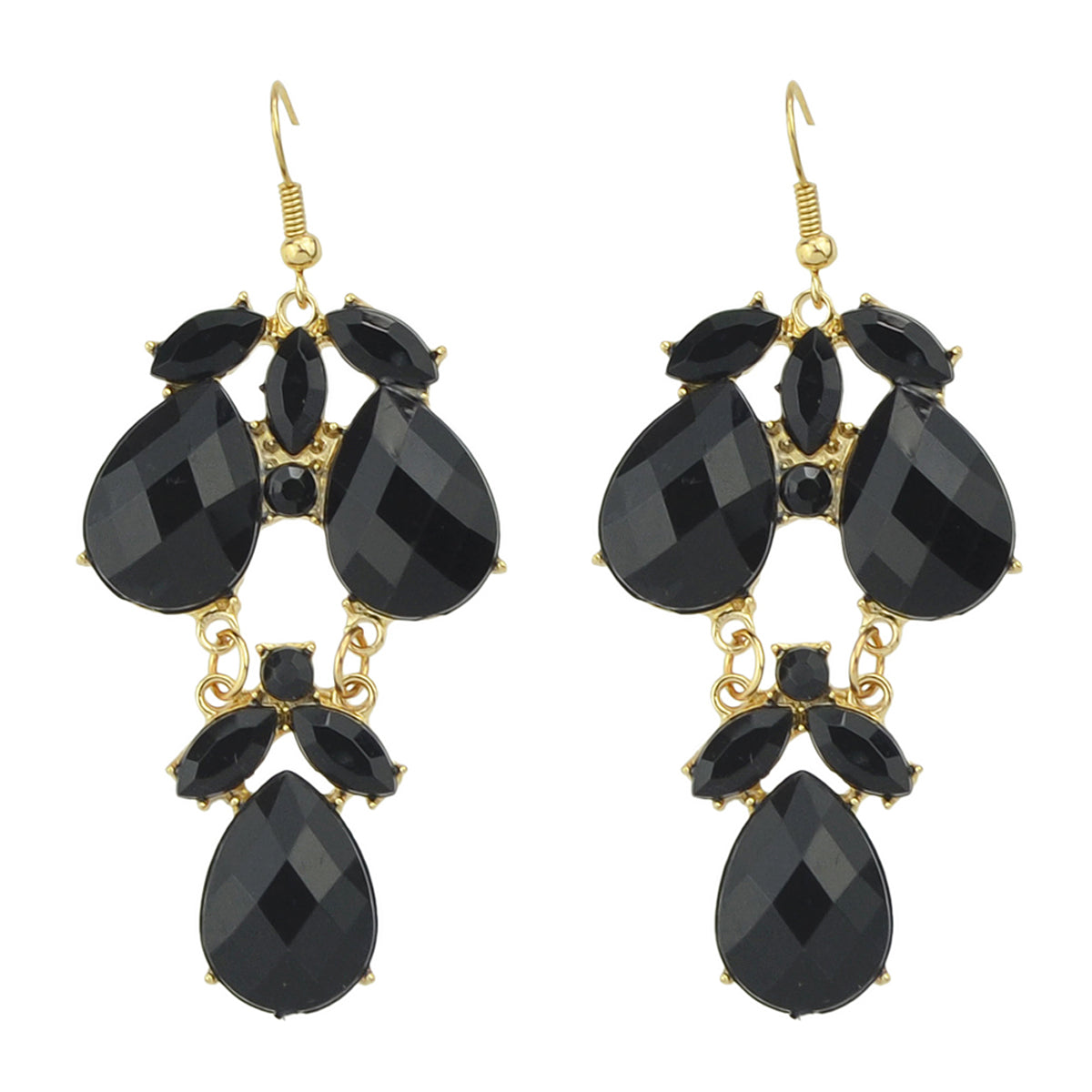 Female Jewelry Orange Black Acrylic Water Drop Flower Chandelier Retro Earrings
