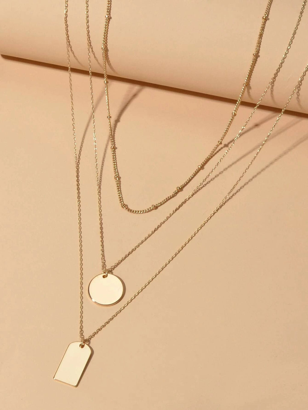3pcs Multi-layer Gold Tone Chain Round Square Pendant Necklace Girls Teens Gift-1