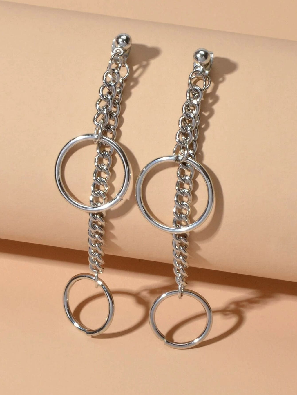 Punk Style Silver Chain Circle Dangle Earrings Ear Jacket Women Teen Accessories-0