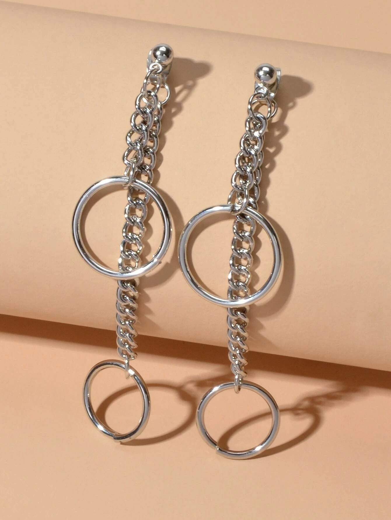 Punk Style Silver Chain Circle Dangle Earrings Ear Jacket Women Teen Accessories-0