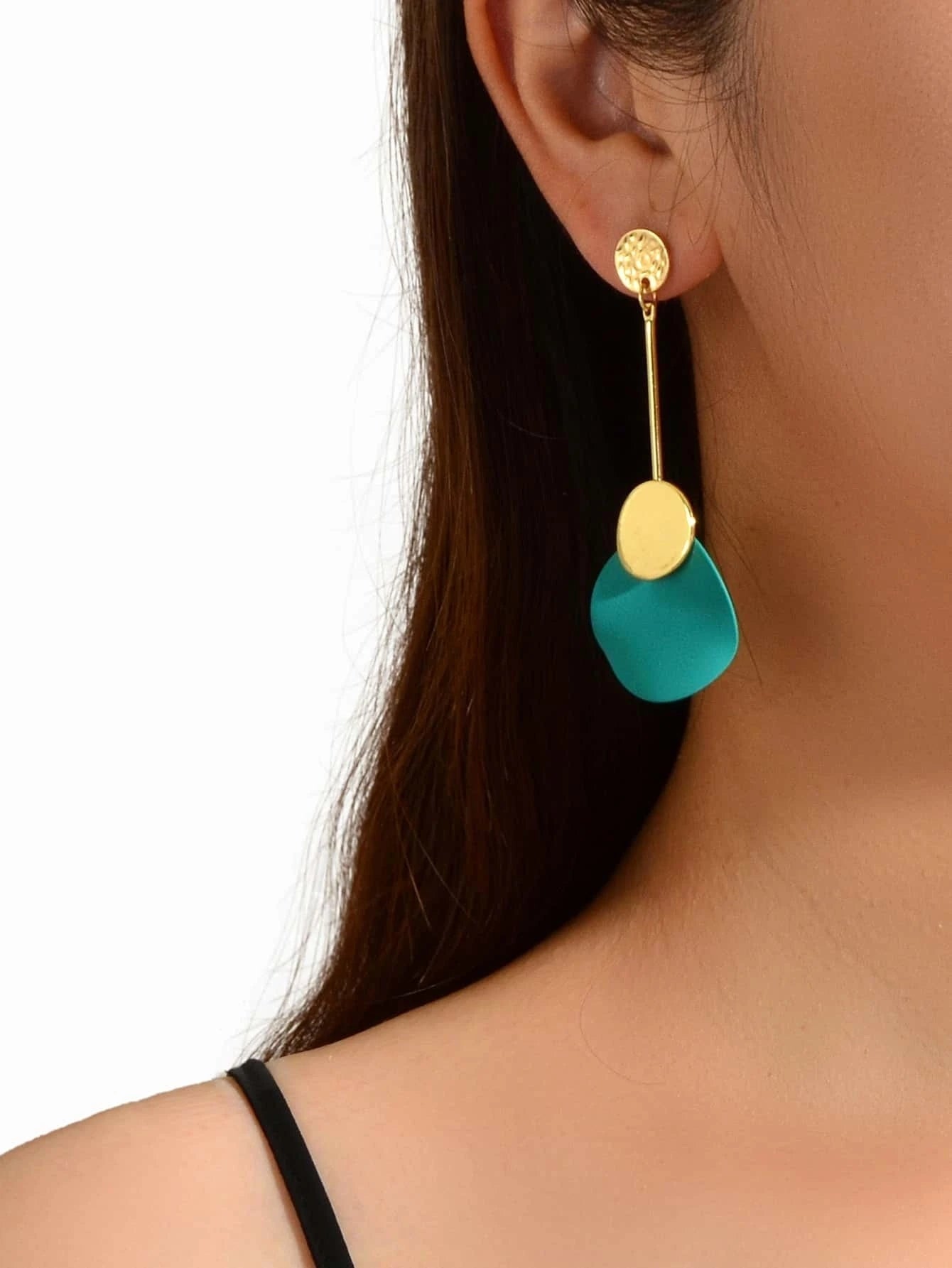Gold Metal Red Green Geometric Chandelier Pendant Earrings for Women Teens Girls-0
