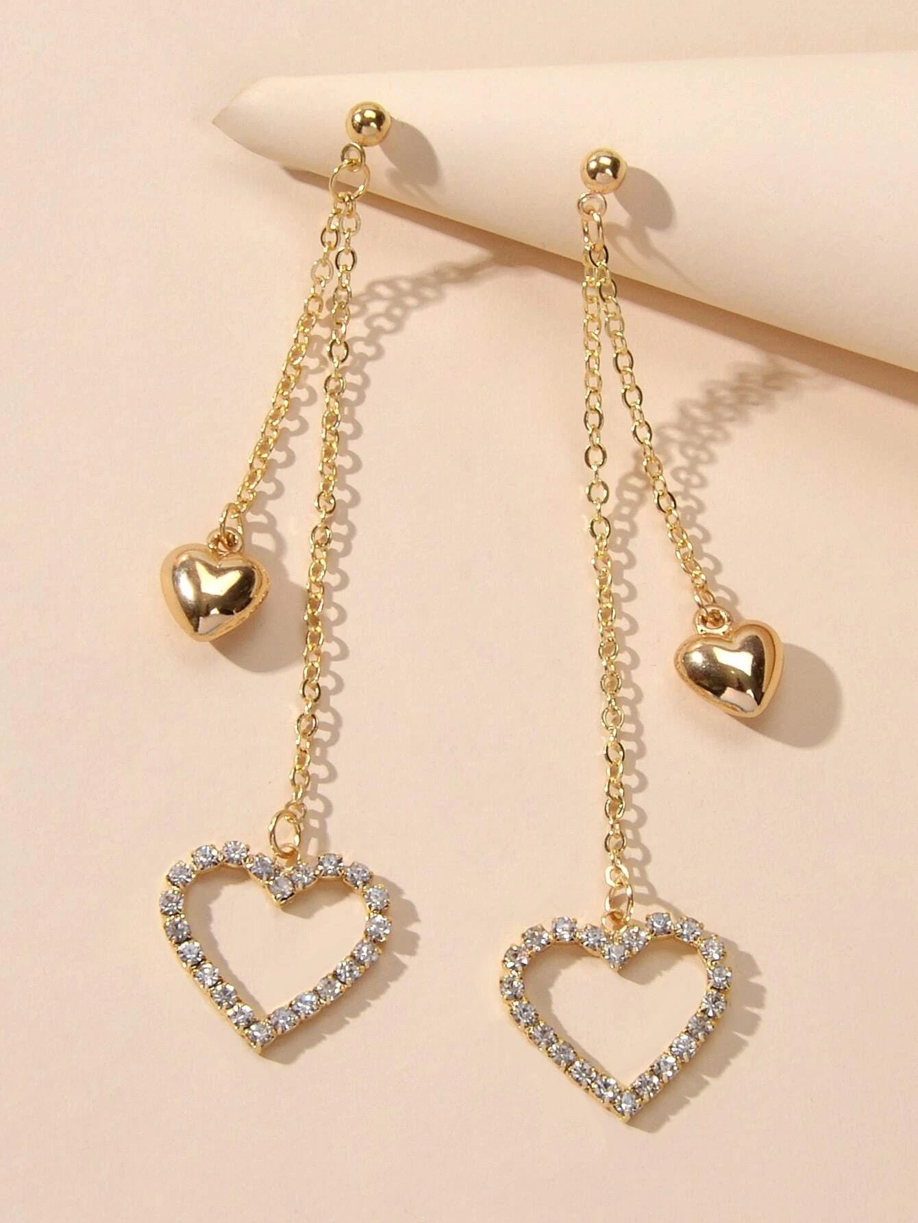 Rhinestone Gold Colour Chain Love Heart Charm Long Tassel Earrings Lover Gift-0
