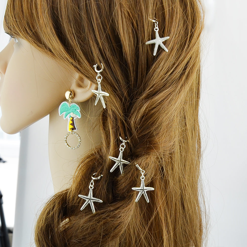 5 pcs Boho Chic Silver Leaf Starfish Shell Hair Claws Tribal Ethnic Accessories-4