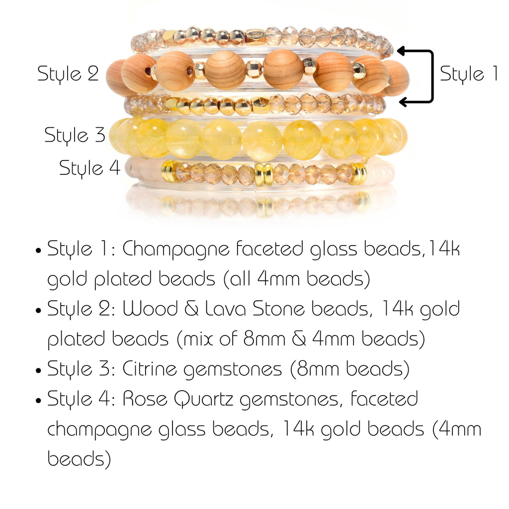 Citrine Wood & Gold Build-Your-Own Bracelet Set