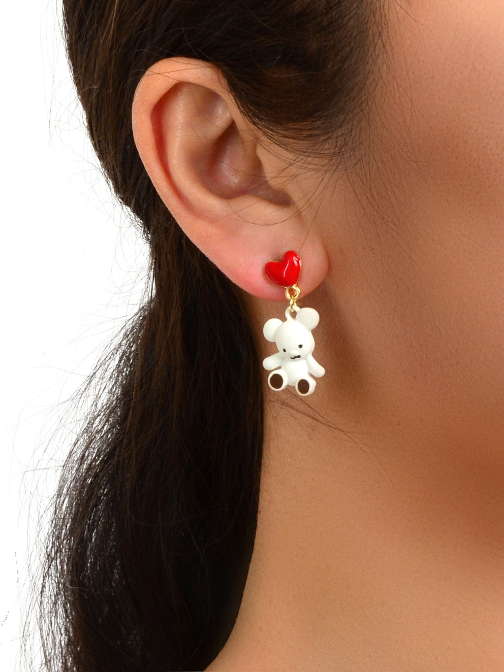 Cute Cartoon Red Love Heart White Bear Funny Stud Earrings Perfect as a Gift-1