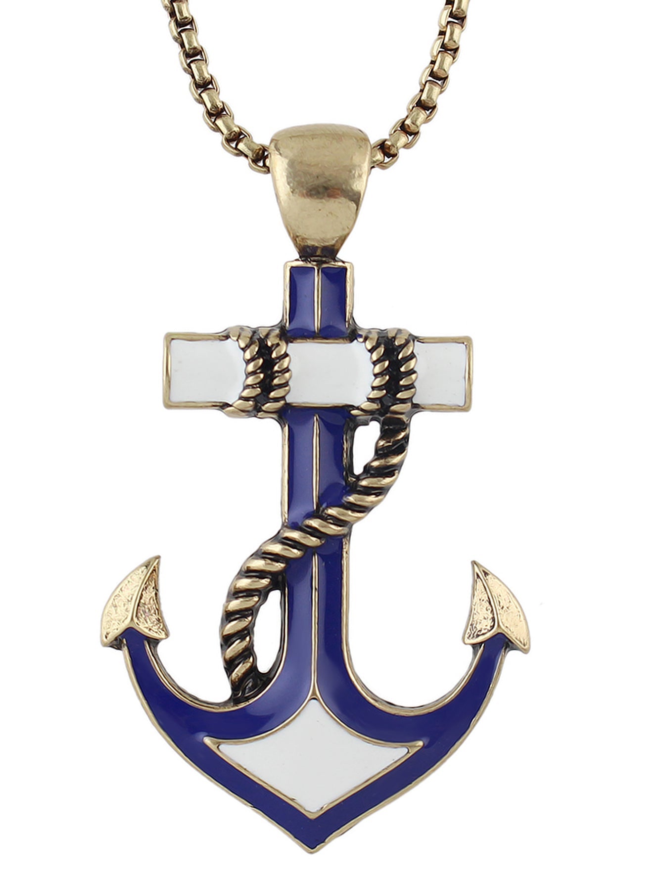 Nautical Jewelry Long Chain White Blue Anchor Pendant Necklace Ocean Accessories