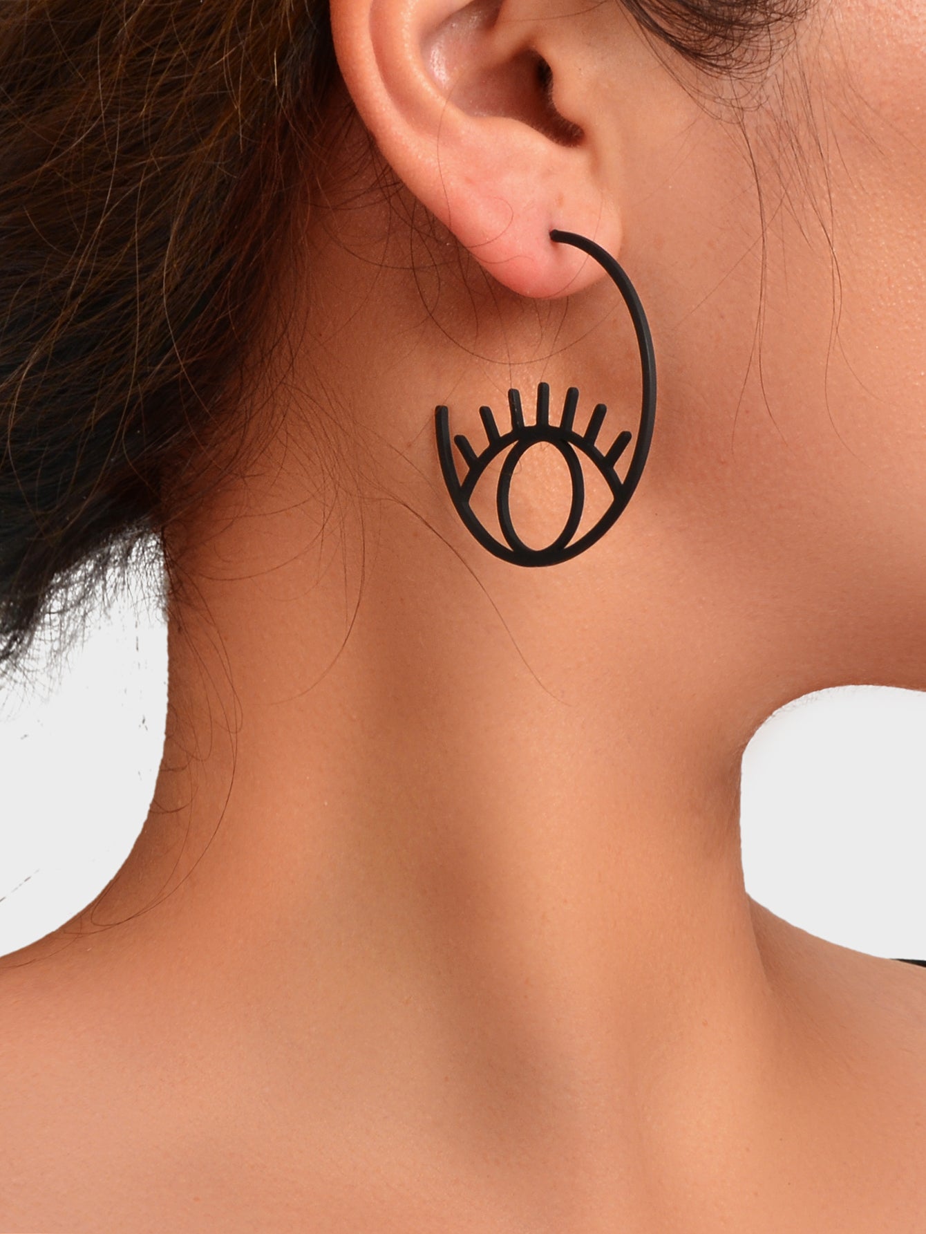 Personality Creative Black Eye Circle Abstract Art Hoop Earrings Teen Party Gift