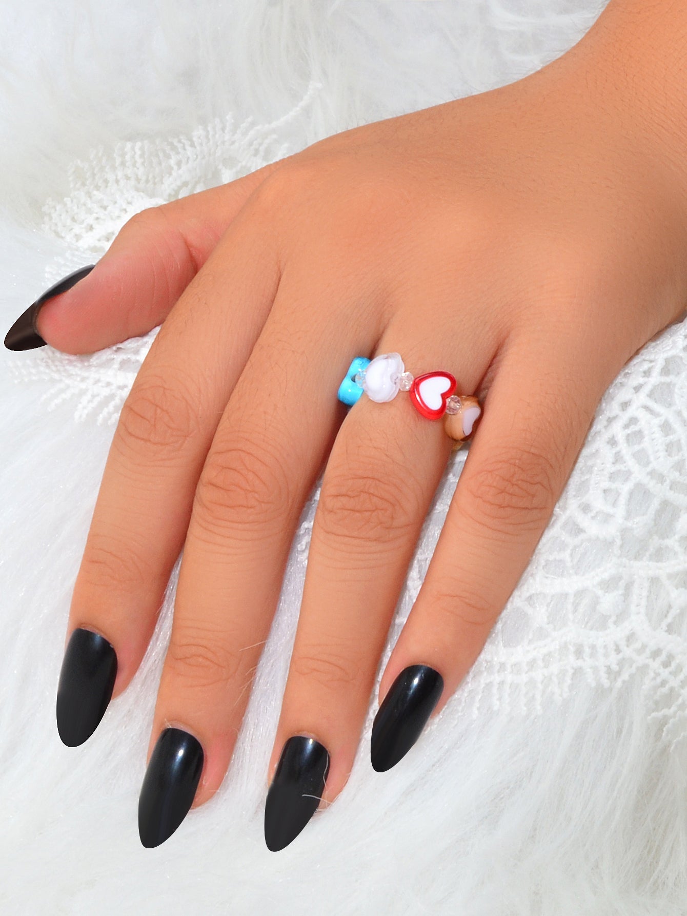 Random Color Women Girls Dainty Gifts Colorful Resin Heart Elastic Finger Ring