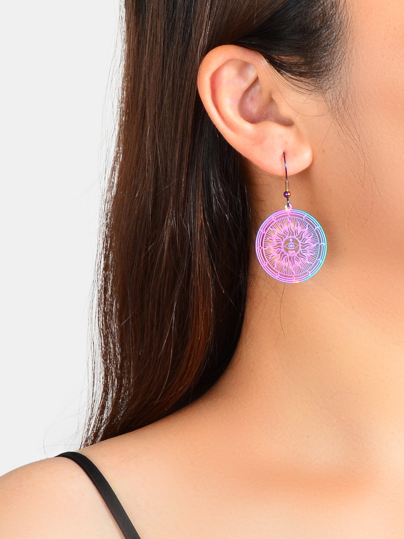 American Indian Ethnic Metal Hollow out Rouns Sun Eye Statement Dangle Earrings-1
