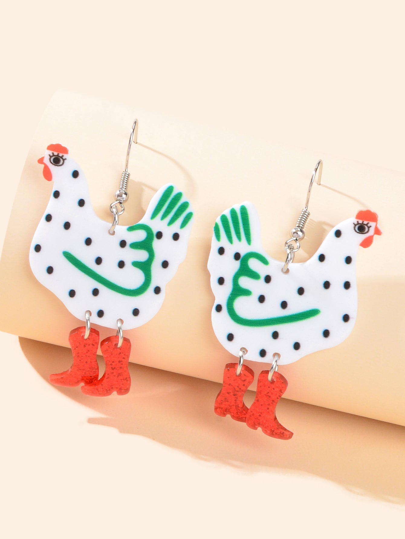 Cute Design Hen with Boot Dangle Lightweight Acrylic Chicken Earrings Party Gift-1