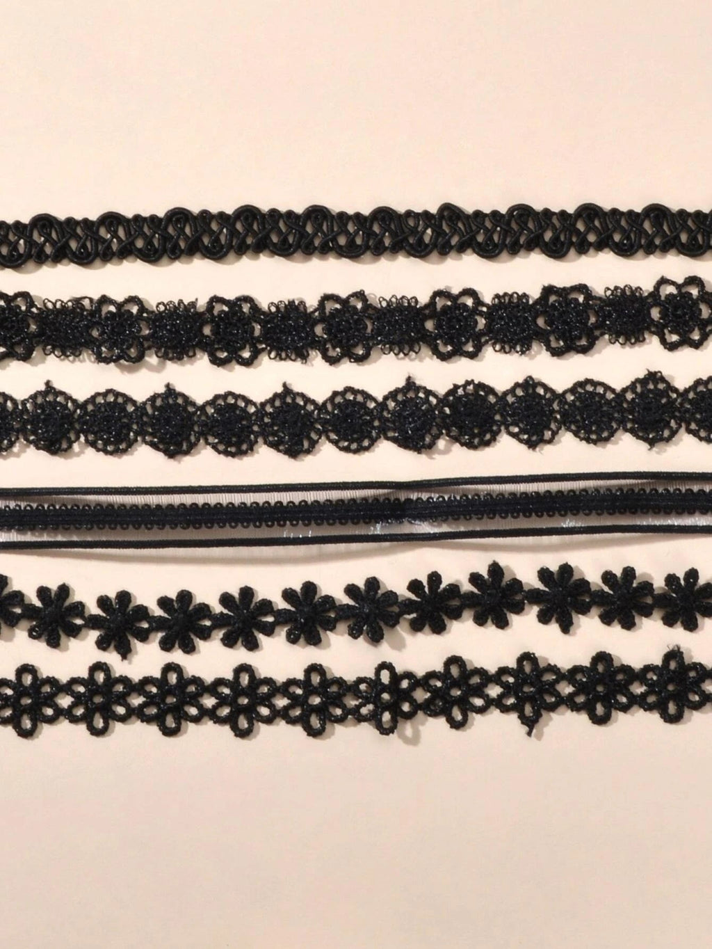 6 pcs 90s Black Lace Flower Retro Tattoo Choker Set Necklaces Punk Gothic Collar-2