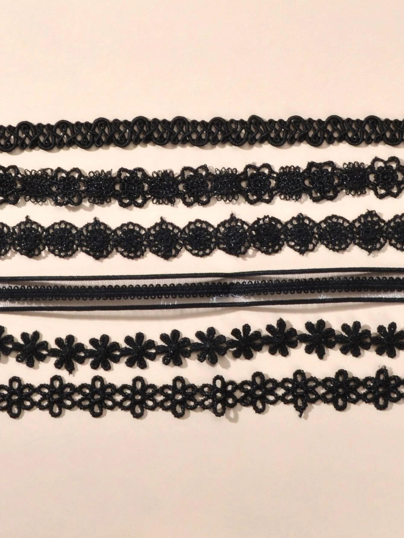 6 pcs 90s Black Lace Flower Retro Tattoo Choker Set Necklaces Punk Gothic Collar-2