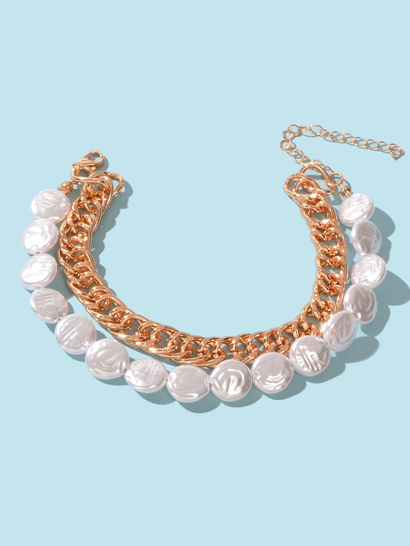 Round Imitation Pearl Crude Gold Chain Layer Barefoot Beach Anklet Foot Jewelry-1