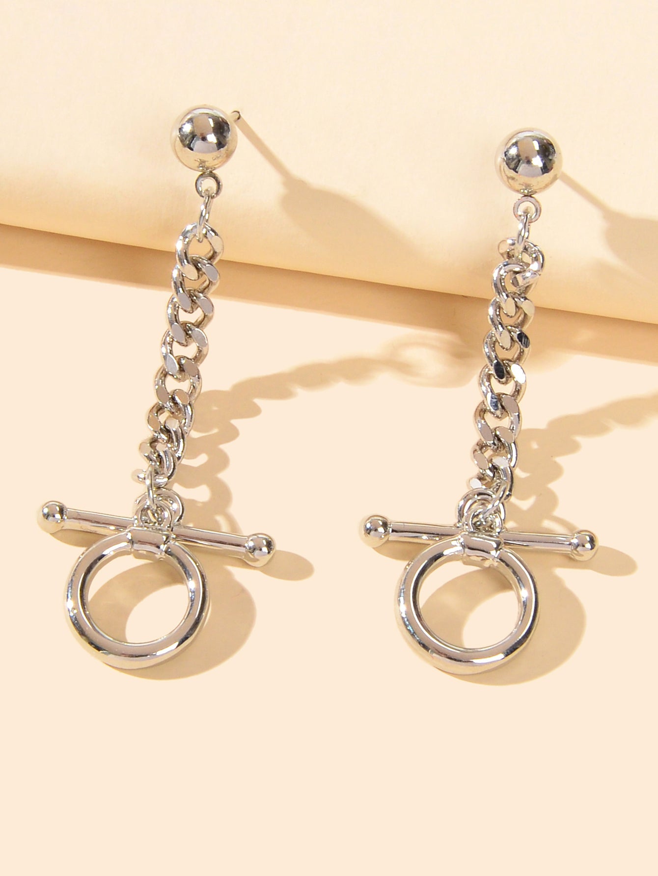 Punk Minimalist Style Silver Circle Geometric Statement Charm Earrings for Women-1
