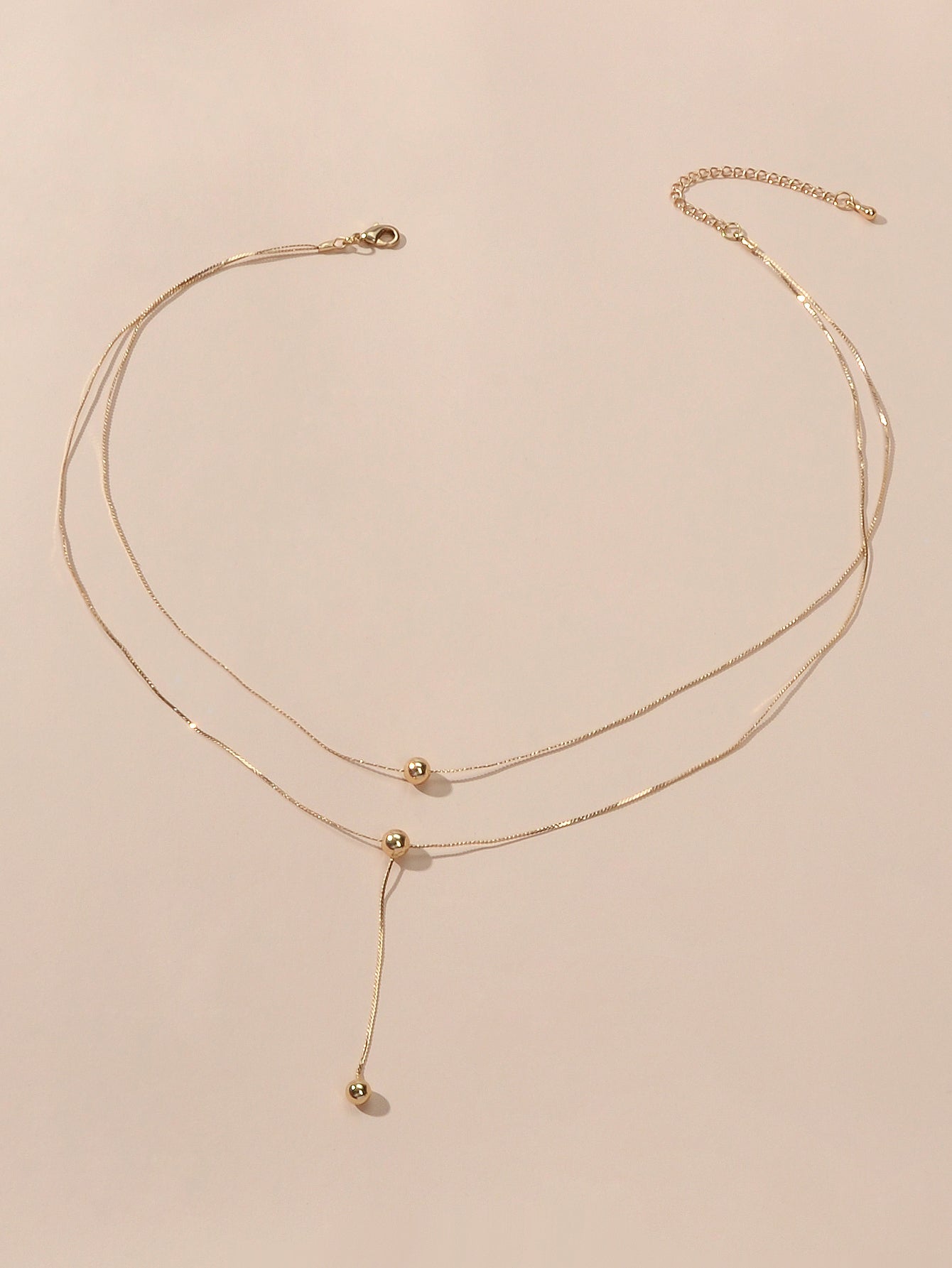 Perfect Jewellery Gold Double layer Chain Necklace Beads Charm Y Lariat Necklace