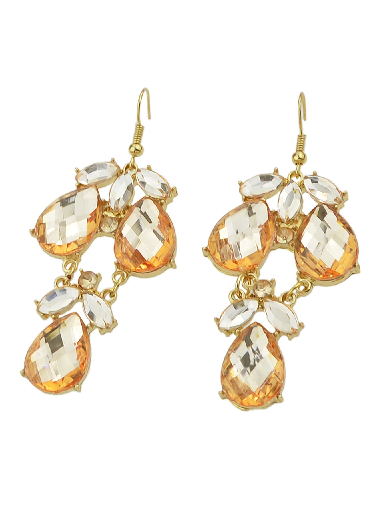 Female Jewelry Orange Black Acrylic Water Drop Flower Chandelier Retro Earrings