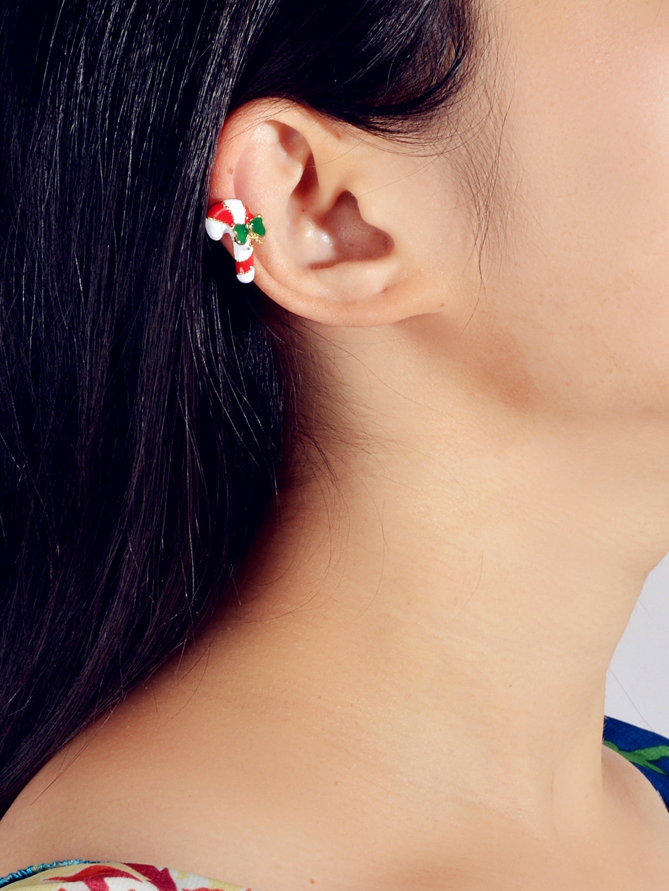 1pc Christmas Jewelry Festival Multi-colored Crutch Bow Holiday Earring Eac Cuff