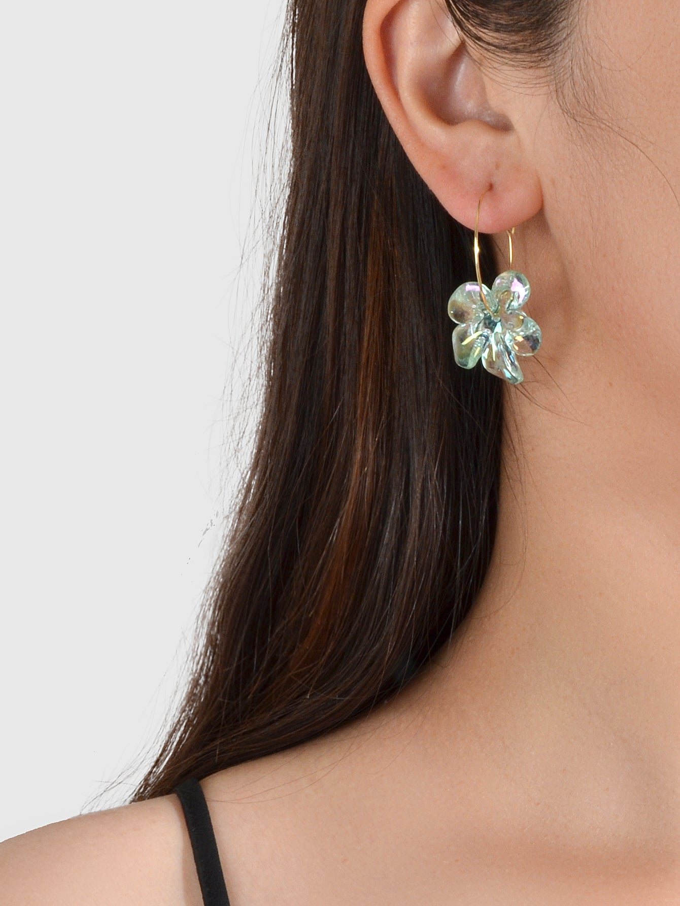 Charming Korean Transparent Plastic Textured Flower Drop Hoop Earrings for Party-1