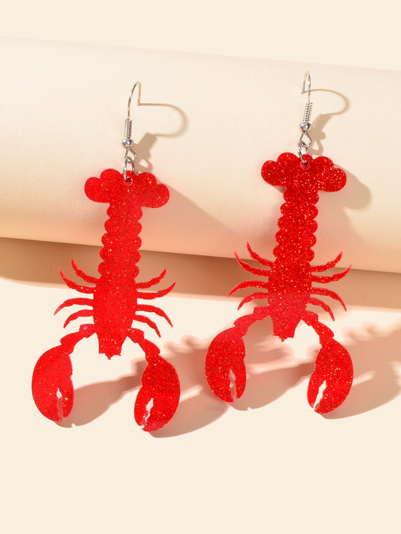 Unique Design Shining Red Resin Acrylic Lobster Big Party Chunky Trendy Earrings-1