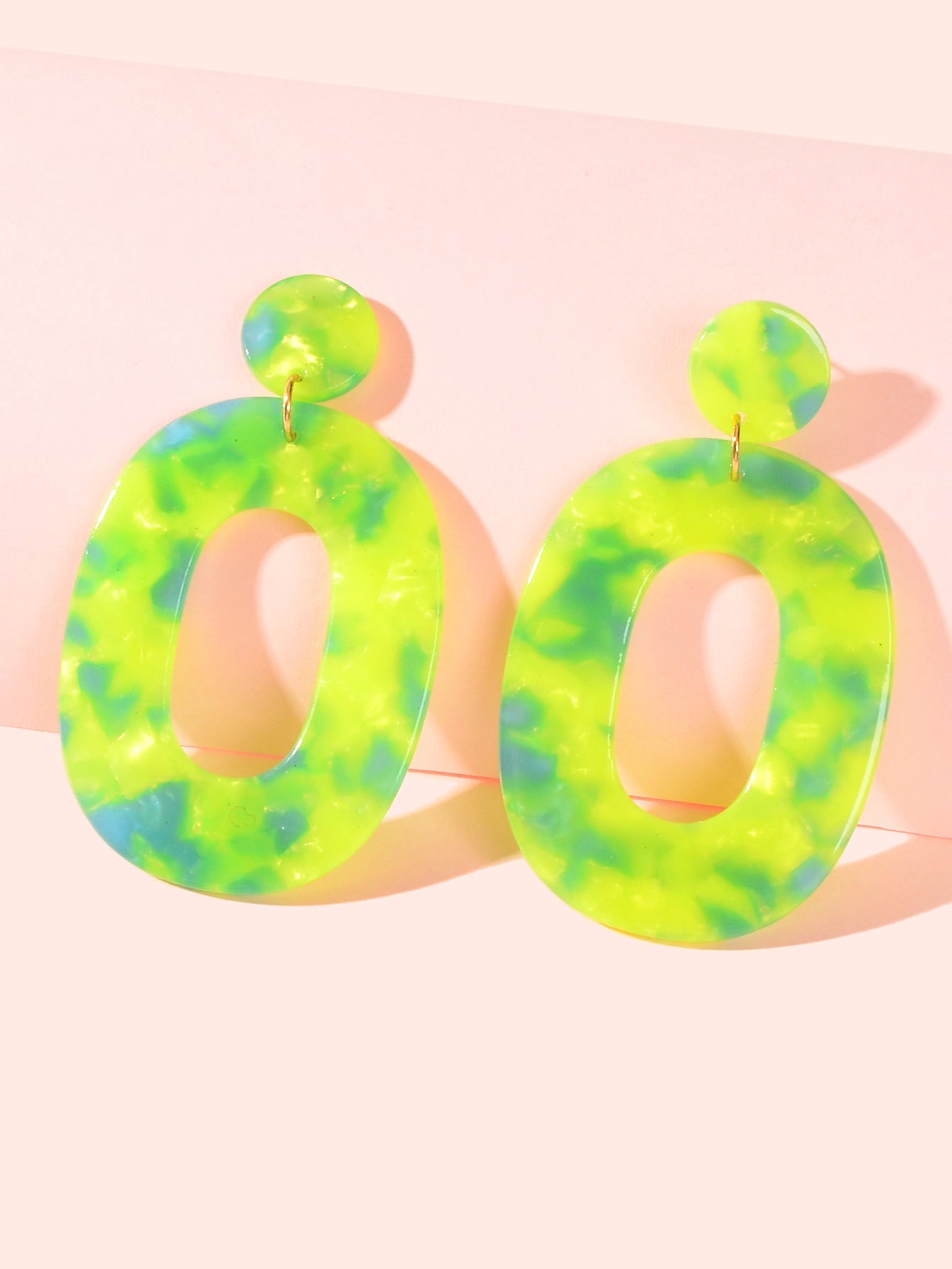 Multicolor Acrylic Dangle Drop Geometric Oval Statement Earrings 80's Party Gift-1