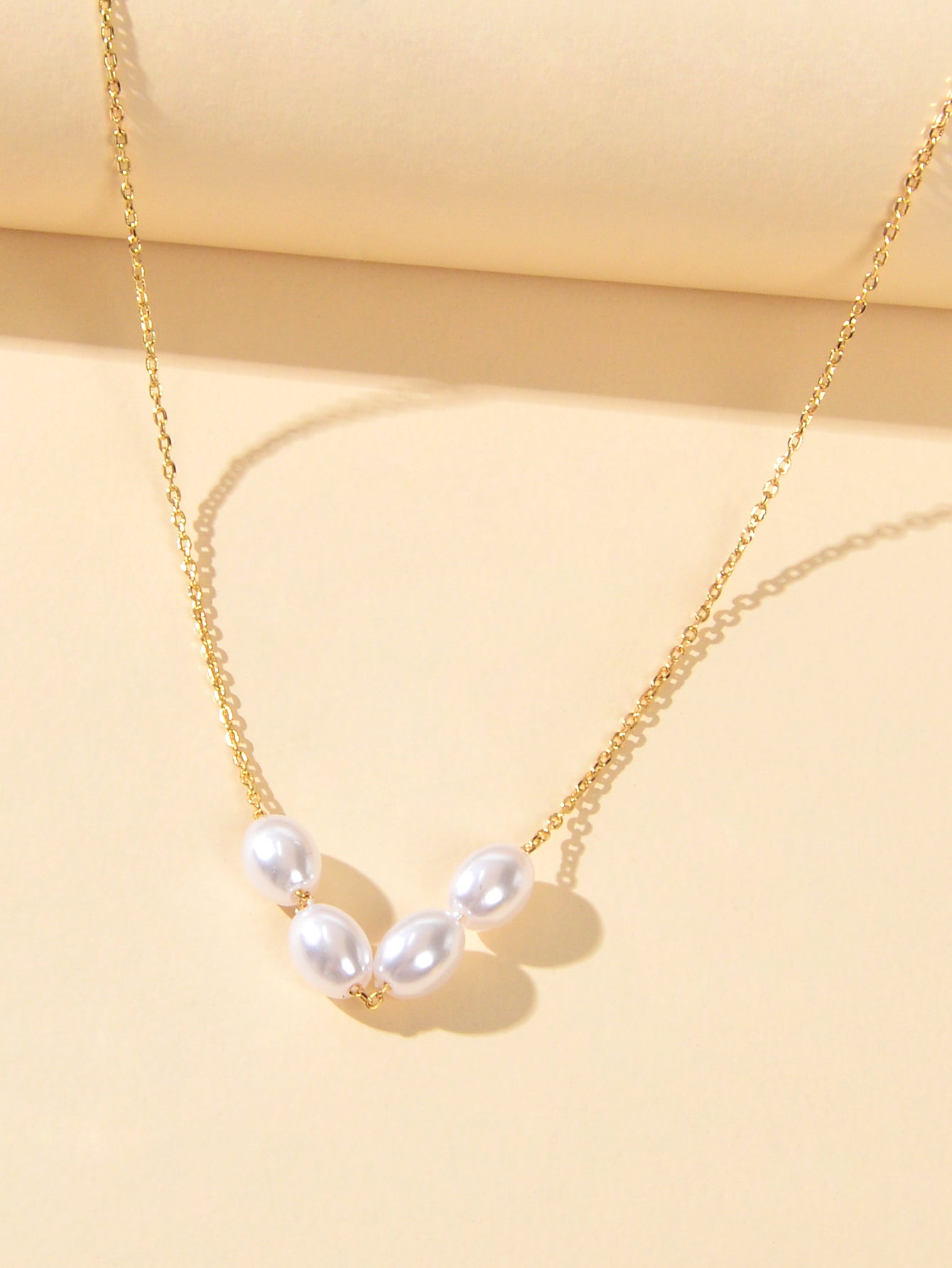 Elegent Wedding Engagement Jewellery Pearl Decor Gold Chain Clavicle Necklace-1