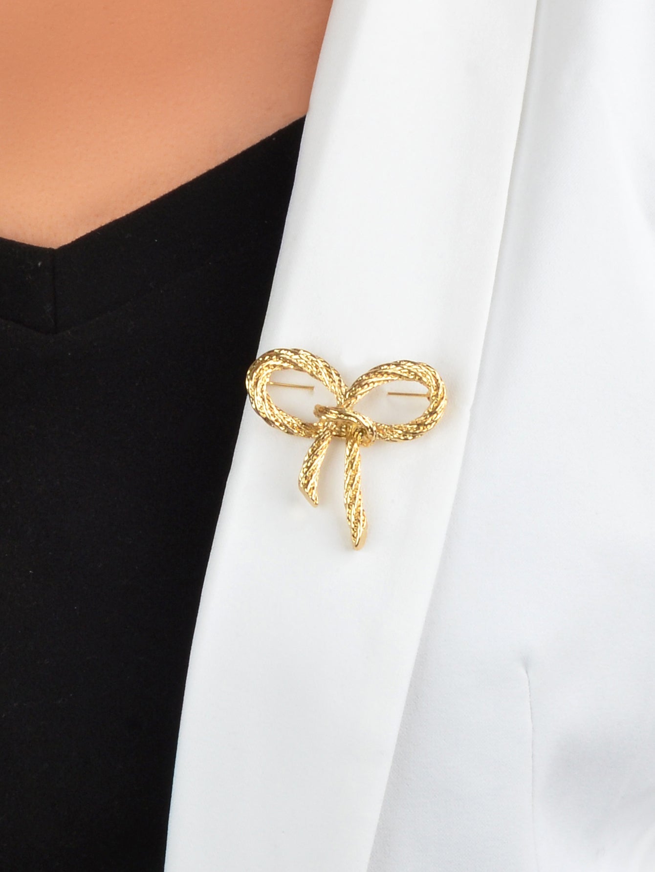 Gold Metal Bow Tie Brooch Collar Diwali Pin Badge Elegant Women Dress Accessory-1