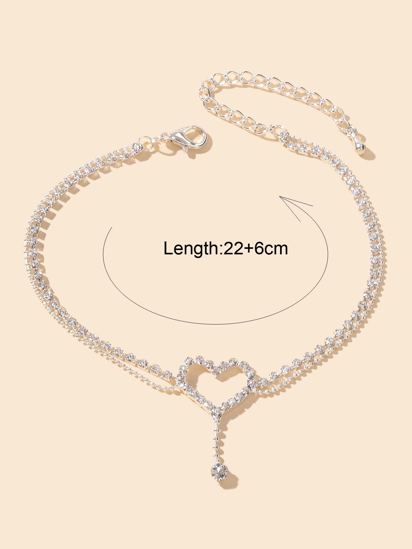 Shiny Double layer Silver Ball Chain Heart Charm Rhinestone Anklet Bracelet Gift-1