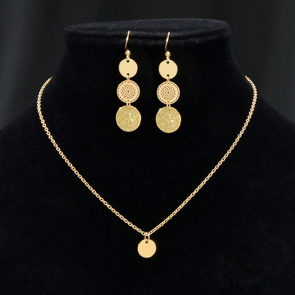 Gold Small Disc Pendant Necklace and Earring Set - Elegant Jewelry Ensemble-2