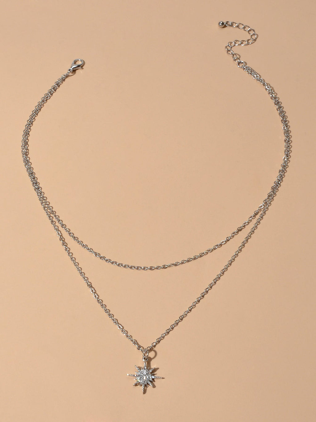 Trendy Jewellery Double layer Silver Chain Rhinestone Decor Star Charm Necklace-1