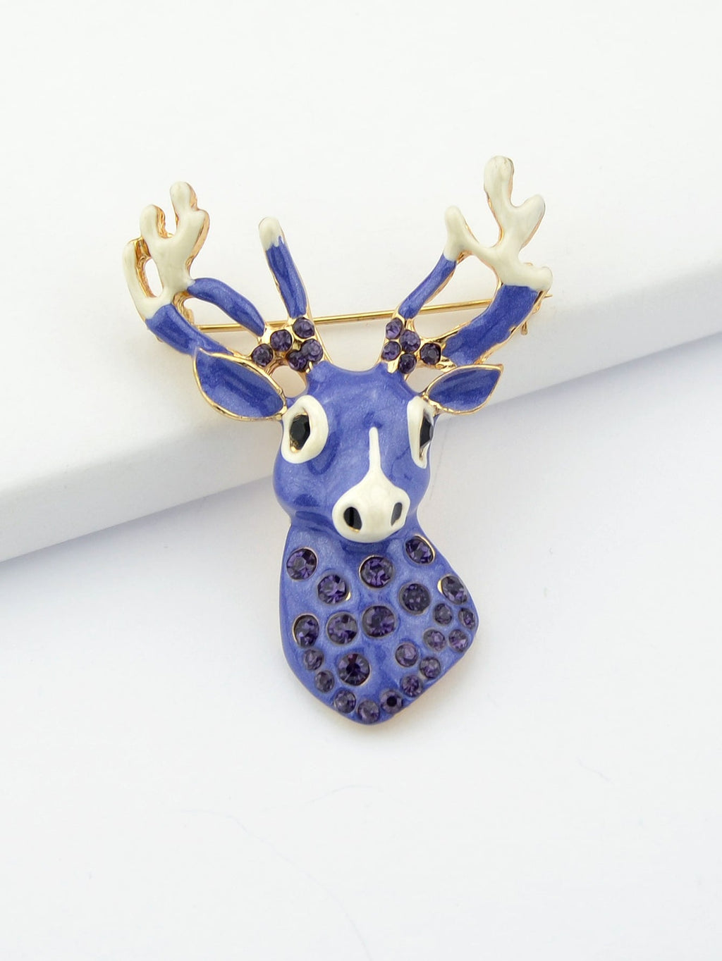 Delicate Xmas Jewellery Rhinestone Reindeer Brooch Purple Deer Head Animals Pin-1