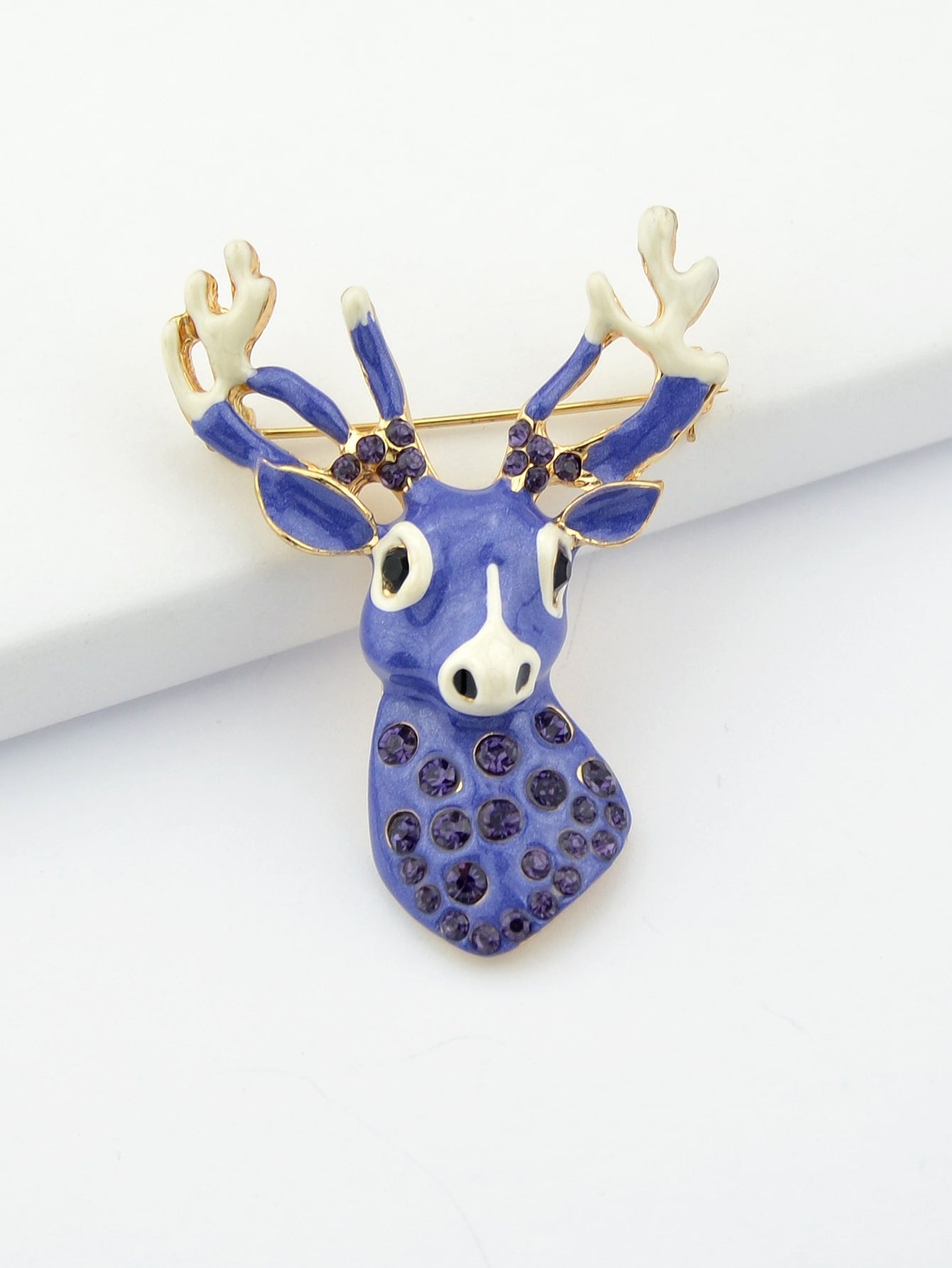 Delicate Xmas Jewellery Rhinestone Reindeer Brooch Purple Deer Head Animals Pin-1