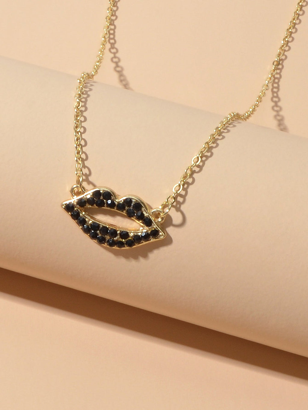 Gift Jewellery Valentine's Day Gold Chain Rhinestone Love Lips Pendant Necklace
