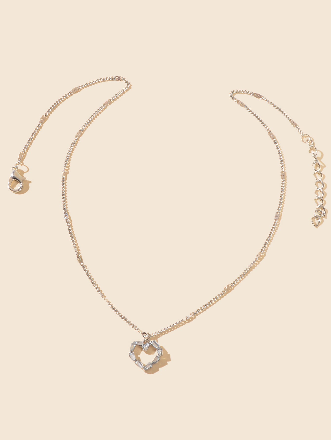 Silver Chain Rhinestone Heart Necklace Delicate Jewelry