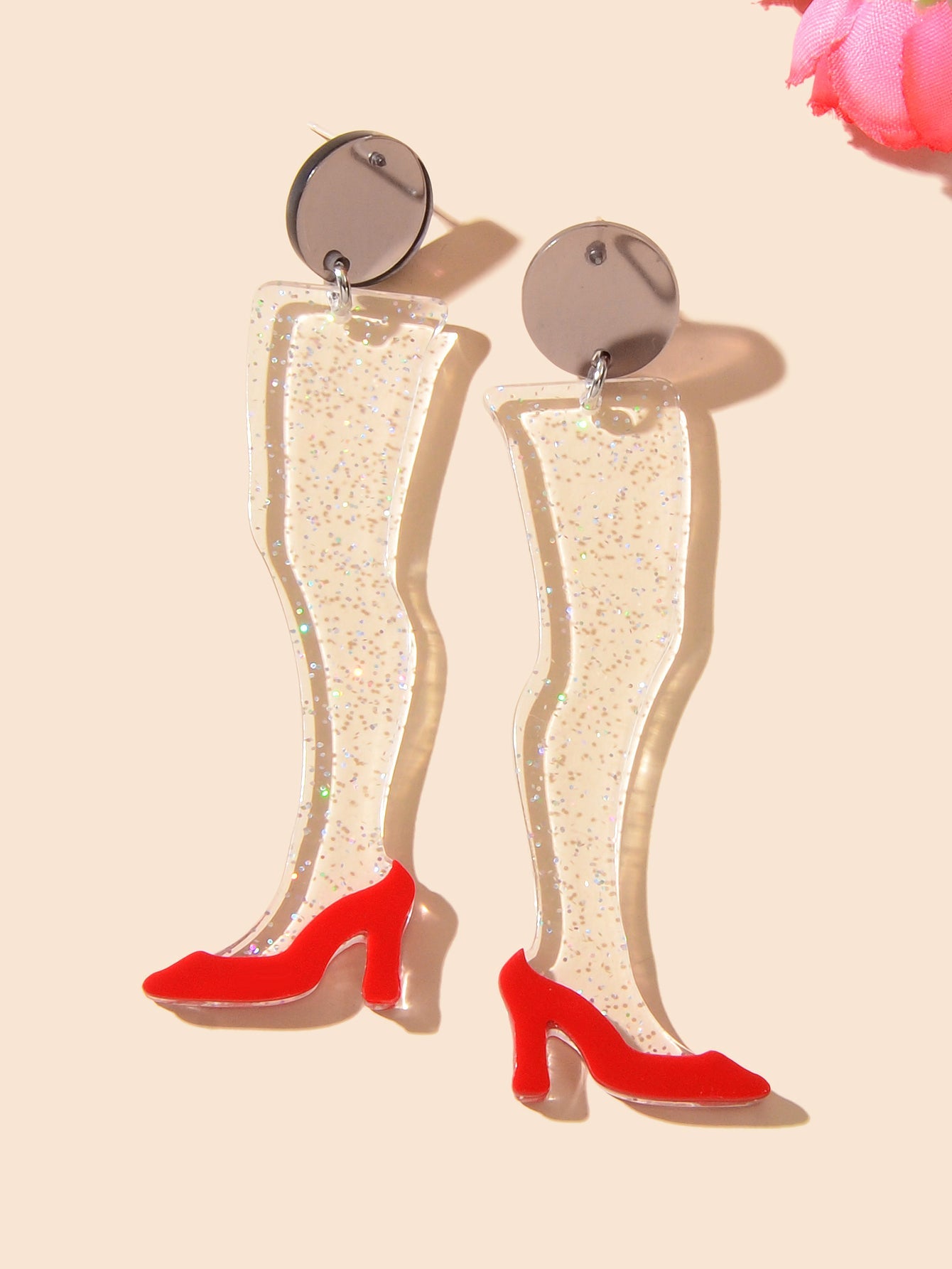 Shiny Unique Funny Resin Transparent Leg Chic High Heel Shoes Stud Earrings Gift-1