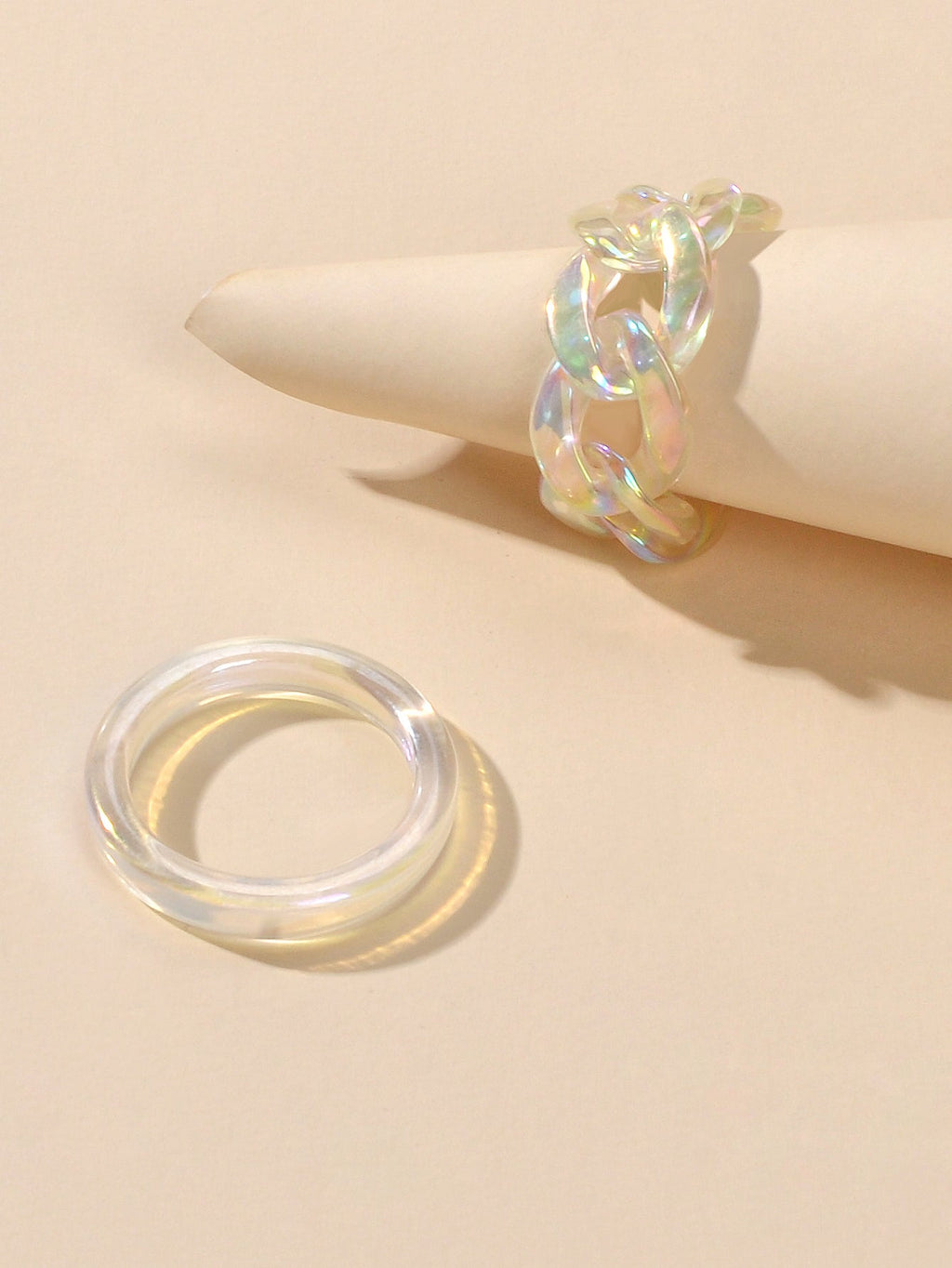 Stackable 2pcs Transparent Acrylic Resin Finger Ring set Multiple Ring Bulk Pack-1