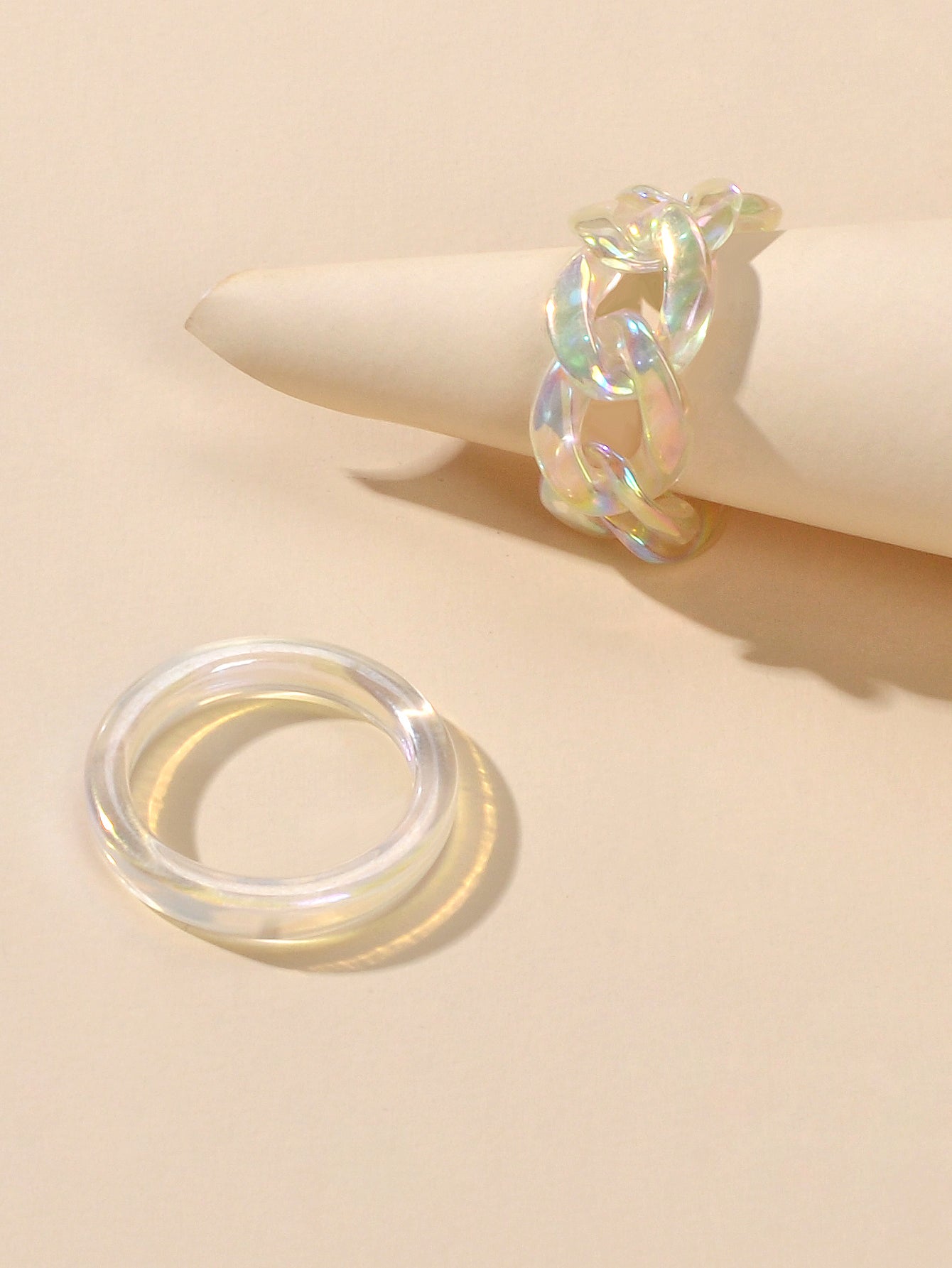 Stackable 2pcs Transparent Acrylic Resin Finger Ring set Multiple Ring Bulk Pack-1