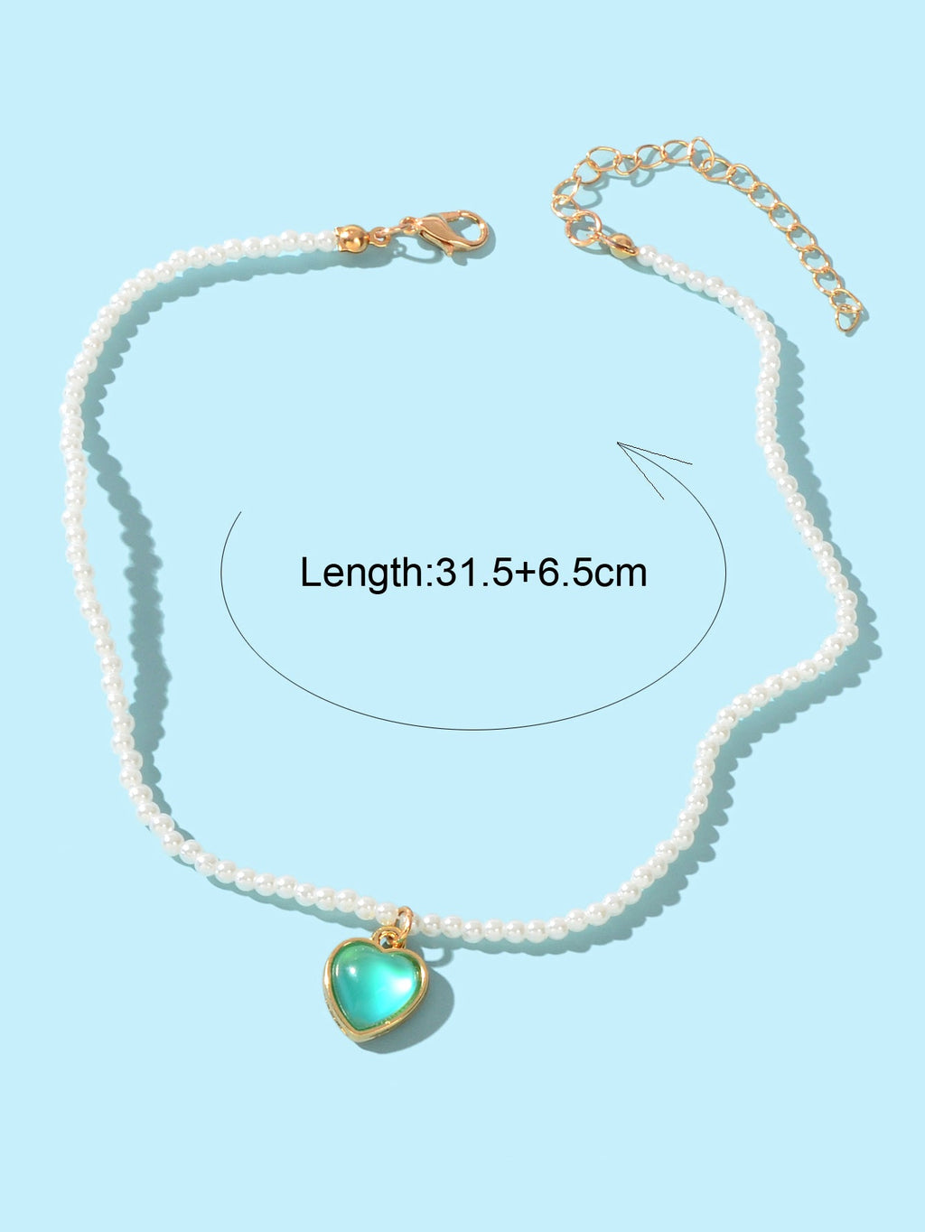 Anniversary Wedding Jewelry Pearl Beaded Chain Green Heart Charm Collar Necklace-1