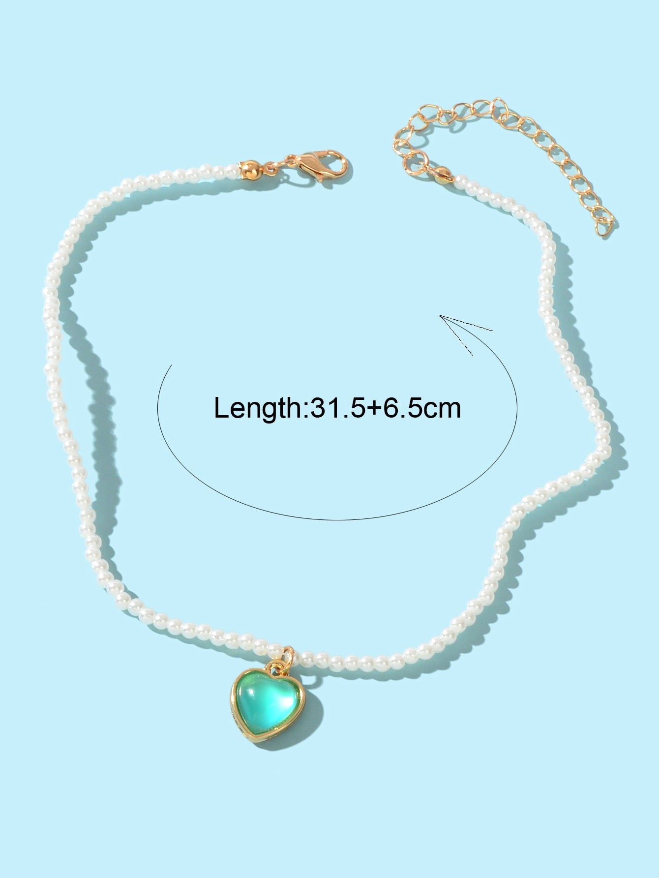Anniversary Wedding Jewelry Pearl Beaded Chain Green Heart Charm Collar Necklace-1