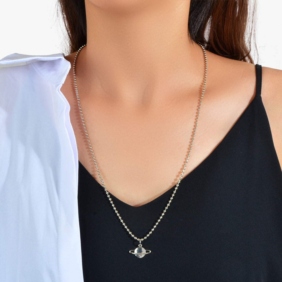 Unique Long Silver Popcorn Chain Planet Pendant Necklace Party Women Decoration-0
