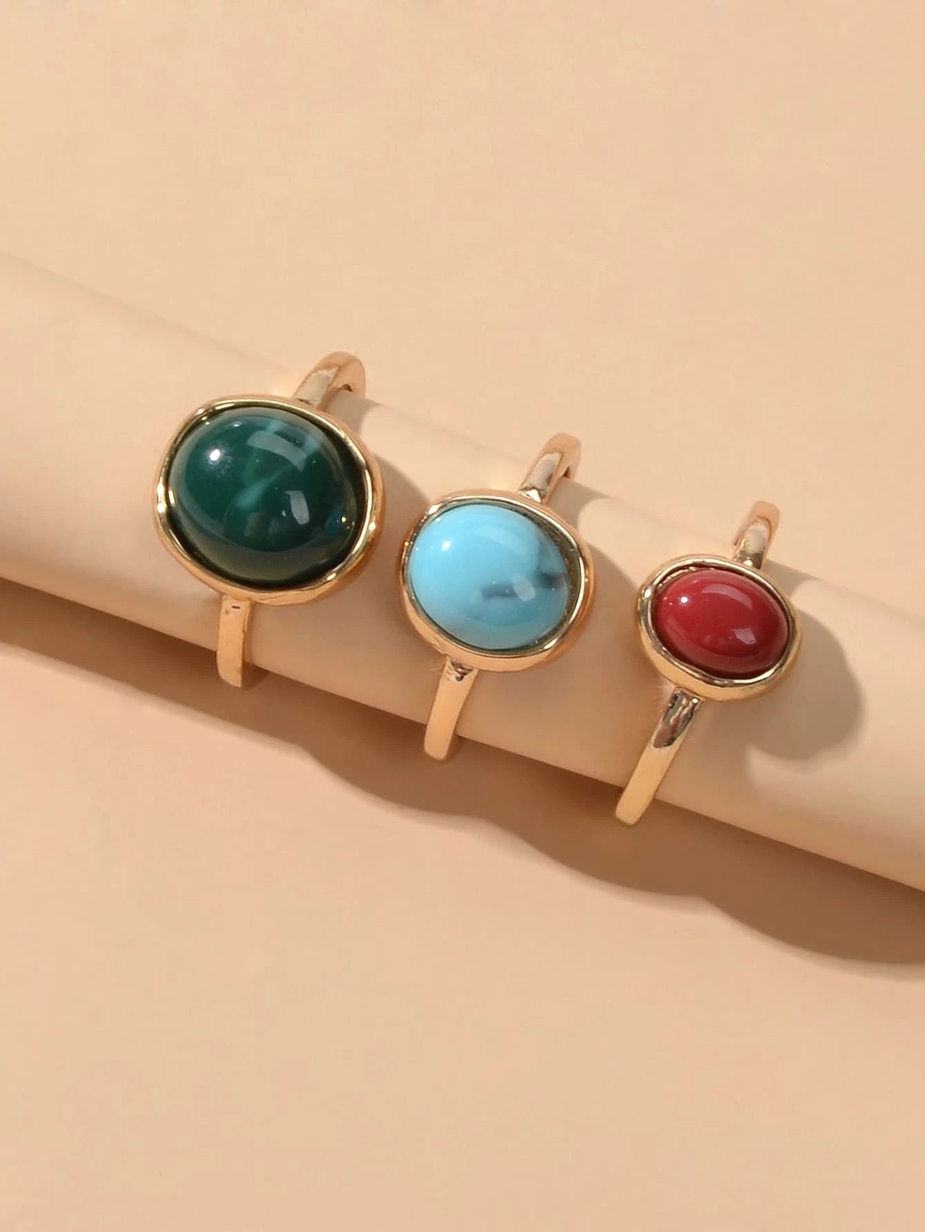 Feelontop 3pcs Tribal Ethnic Turquoise Colorful Dome Finger Ring Boho Jewellery-1