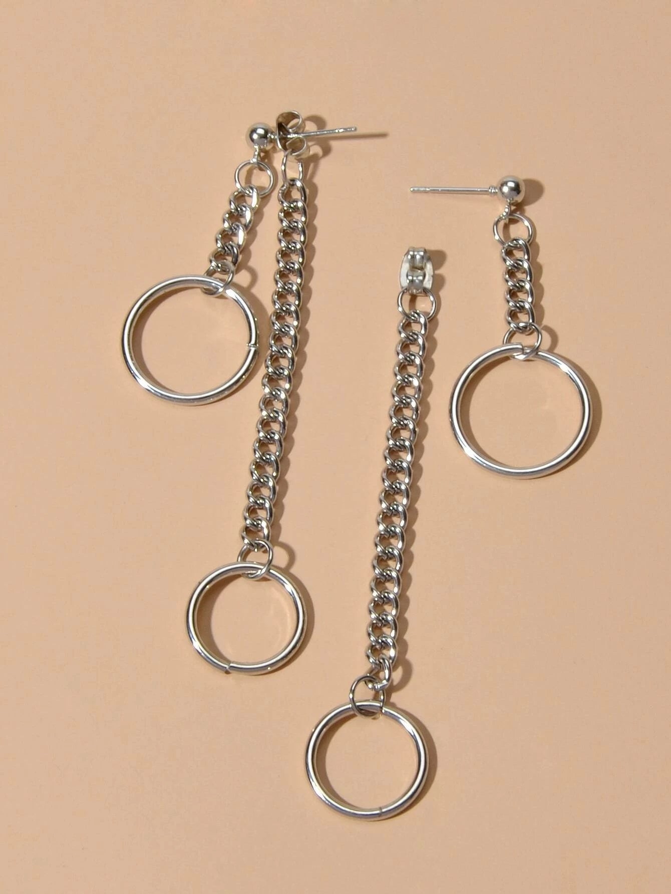 Punk Style Silver Chain Circle Dangle Earrings Ear Jacket Women Teen Accessories-1