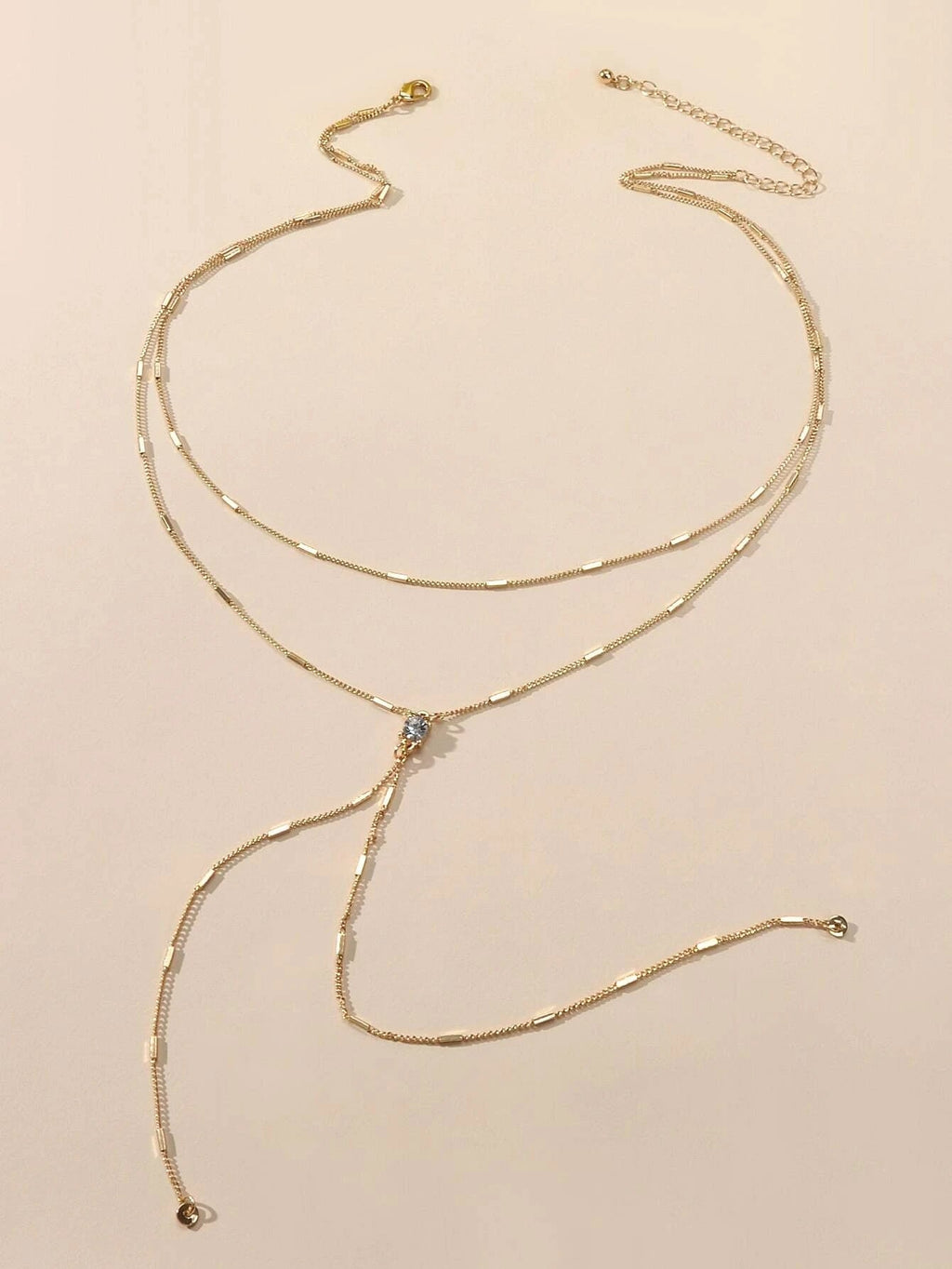 Rhinestone Double layer Long Chain Y-lariat Fringe Necklace Textured Jewellery-1