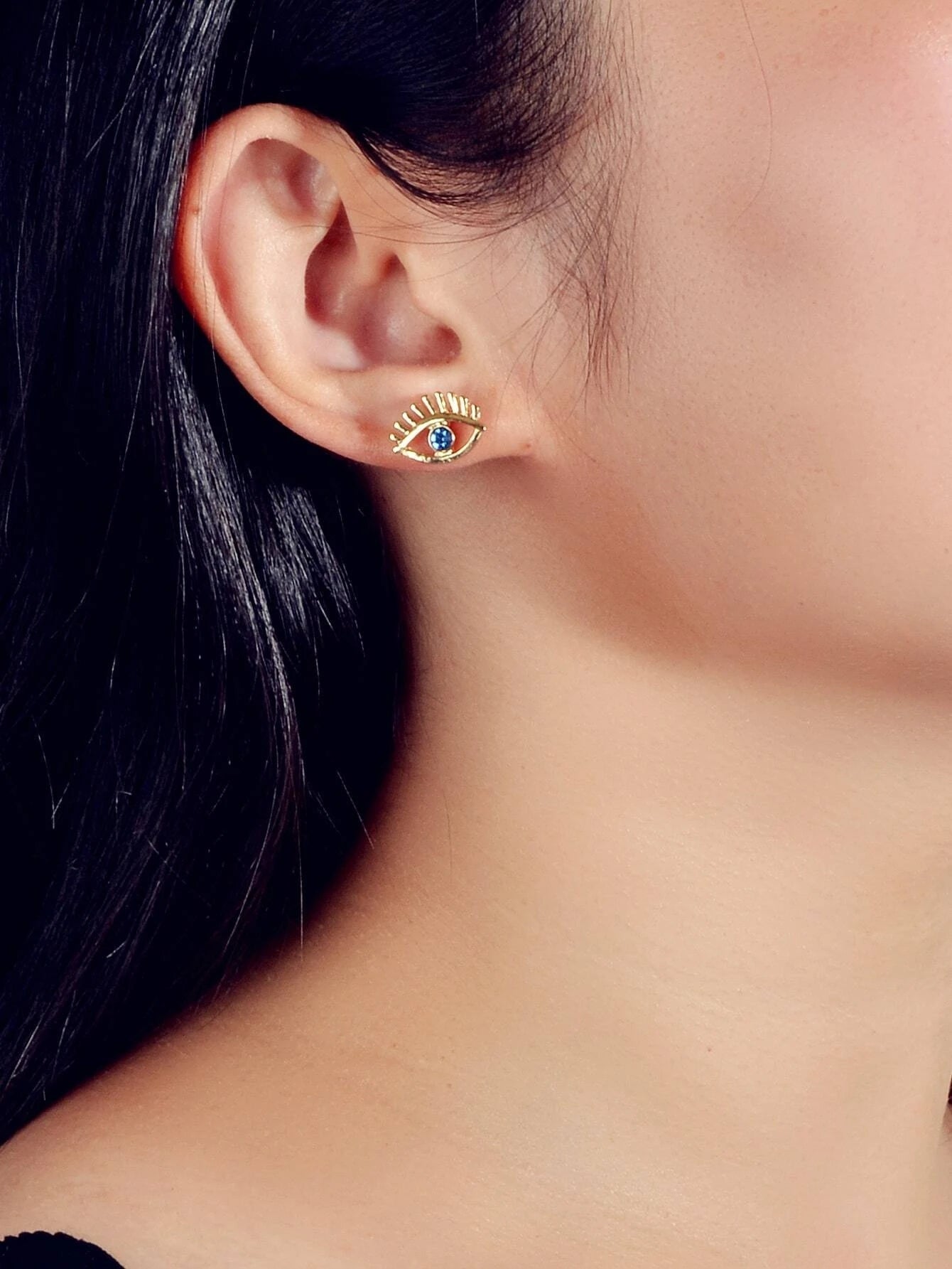 Blue Hotpink Rhinestone Decor Eye Shape Stud Earrings Women Girls Dainty Gifts-1