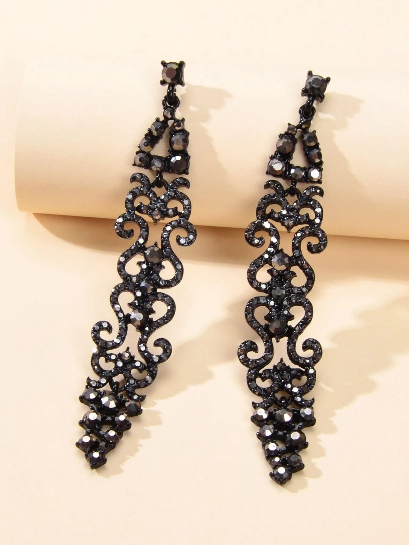 Rhinestone Black Hollow out Long Geometric Vintage Dangle Earrings Punk Jewelry-1