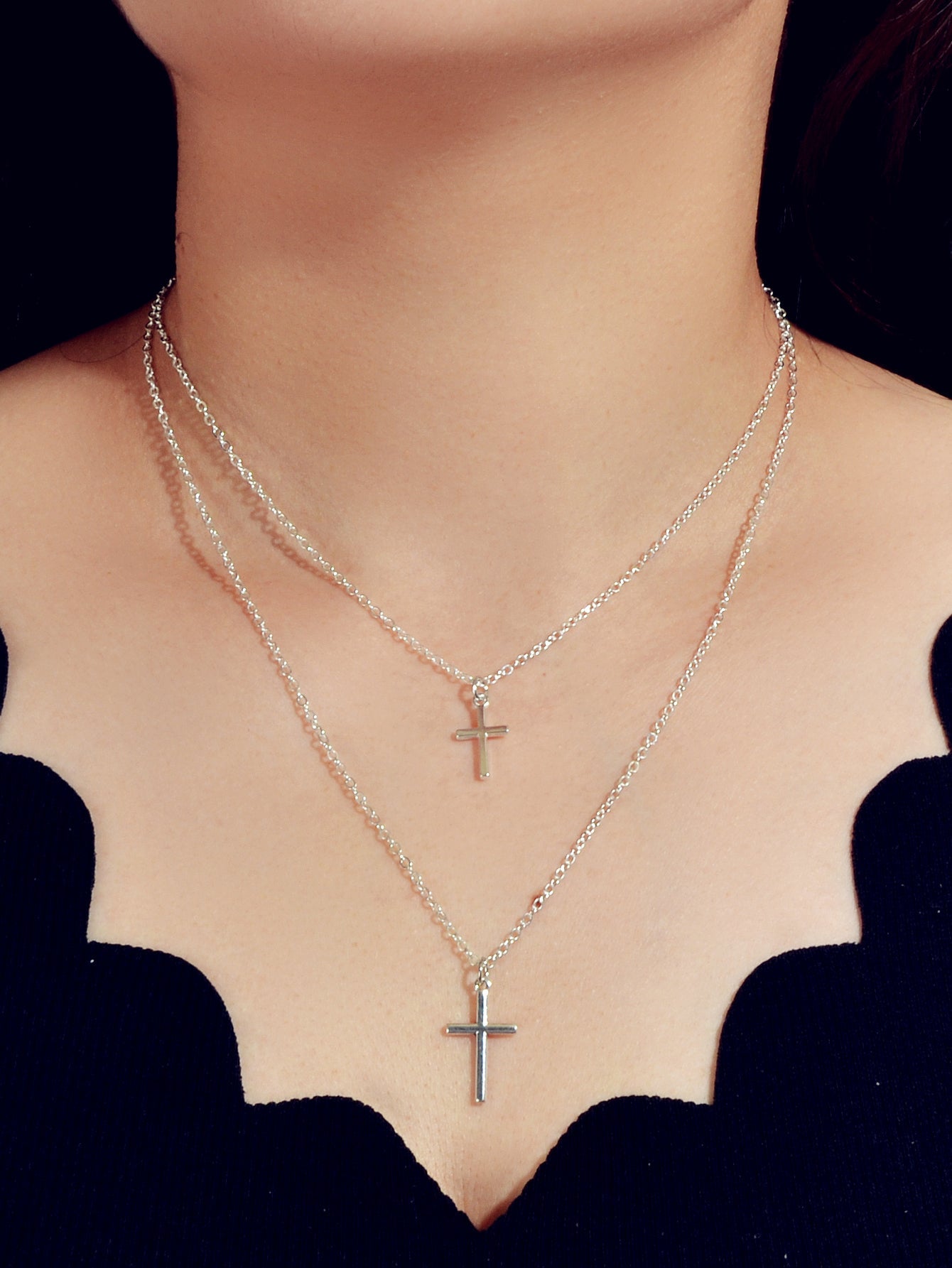 Fashion Jewellery Silver Chain Double layer Chain Cross Pendant Women Necklace-0