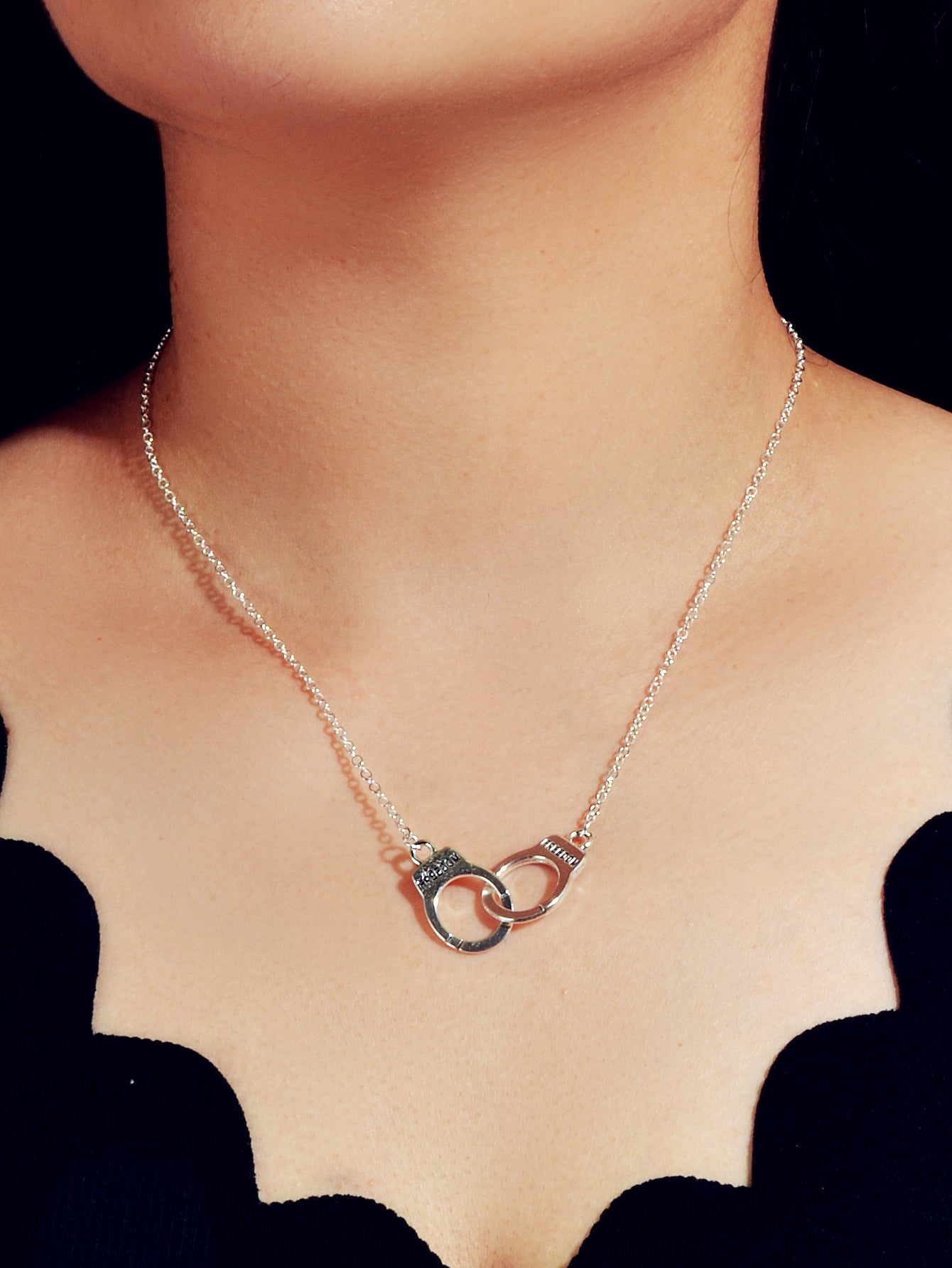 Punk Silver FREEDOM Handcuffs Necklace Boho Lover Jewellery Valentine's Collar-1