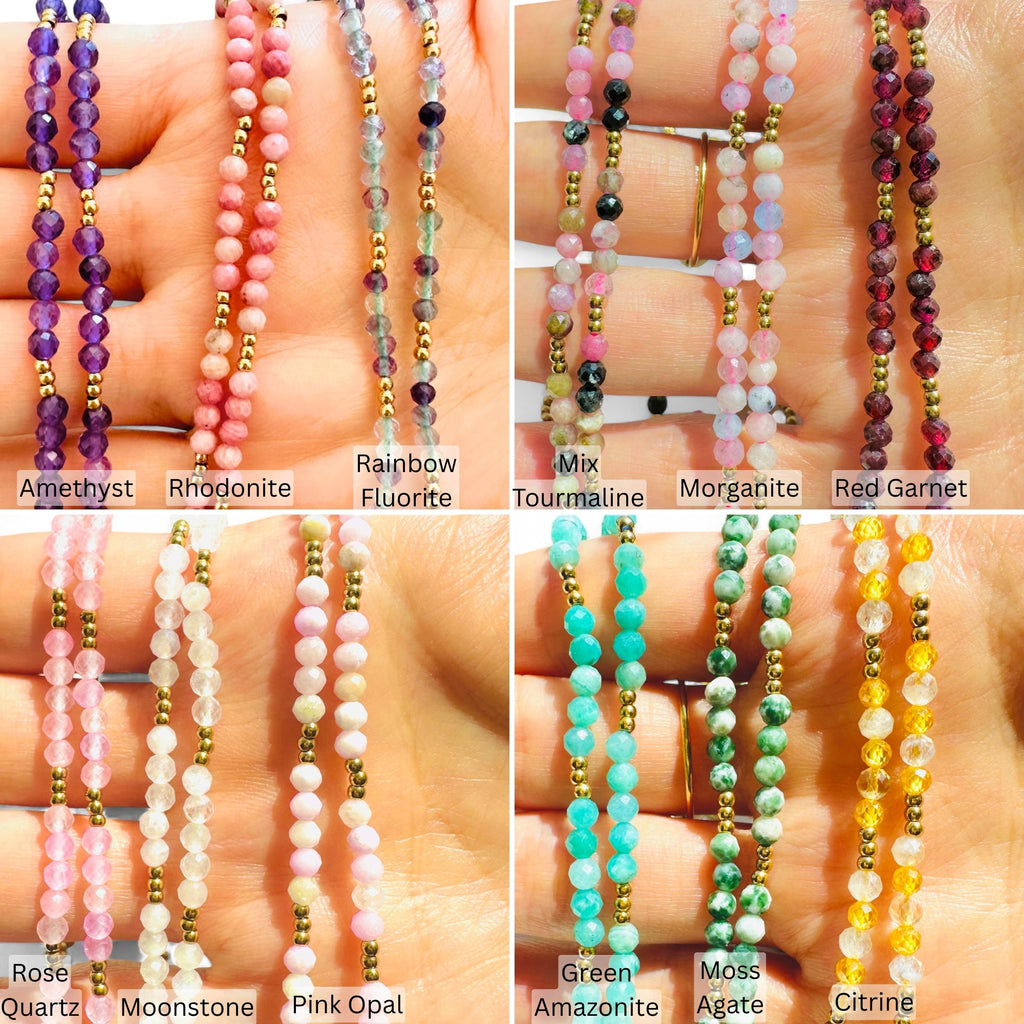 Birthstone Crystal Gemstone Choker Necklace, Waterproof 18K Gold Accents-1